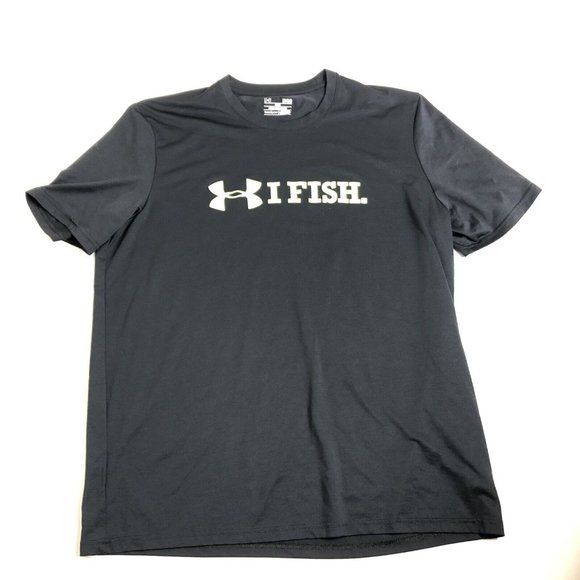 UNDER ARMOUR HEAT GEAR  Black TEE‎ T SHIRT Sz Mens L I79 - Picture 1 of 5
